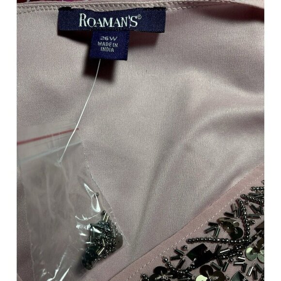 Roaman's +26W Pink Lined Metal Beaded Sequin V-Neckline Sheer Long Sleeve Blouse - Picture 6 of 6
